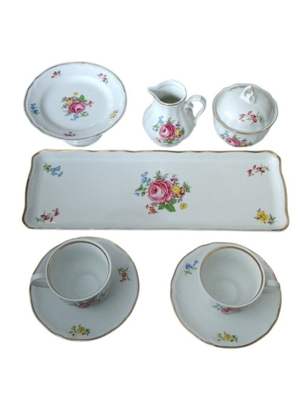 Schirnding Bavaria Tea Set Sandwich Tray Creamer Sugar Bowl Cups Saucers Dreden